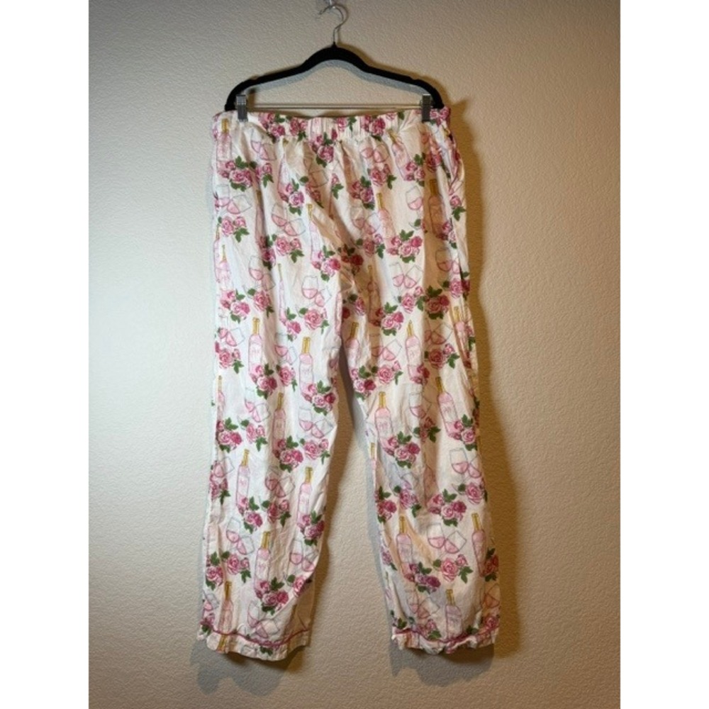 Mahogany Womens XL Pajama Set Pink Rose PJ Set Cotton Button Up Sleepwear - Picture 9 of 11